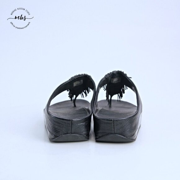 Fitflop Cha Cha Beaded Thong Sandals Black Women 10 - Picture 6 of 14